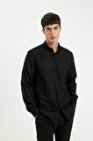 DeFacto %100 Pamuk Regular Fit Polo Yaka Oxford Basic Düz Uzun Kollu Siyah Gömlek A8028AX24AUBK81