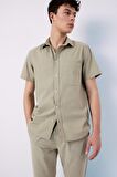 DeFacto Regular Fit Yazlık Polo Yaka Keten Görünümlü Kısa Kollu Gömlek D7551AX25SPKH404