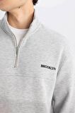 DeFacto Relax Fit Dik Yaka Baskılı Fermuarlı Kalın Kumaş Sweatshirt D2165AX24AUGR93