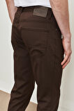Erkek Kahverengi Slim Fit Dar Kesim Armürlü Esnek Casual Pantolon