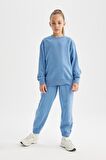 DeFacto Kız Çocuk Relax Fit Bisiklet Yaka Pamuklu Basic Düz Okul Sweatshirt A2797A824AUBE756