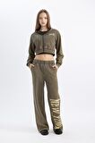 DeFacto Coool Crop Kapüşonlu Baskılı Soluk Yıkama Efektli Kalın Fermuarlı Sweatshirt C4475AX24SPAR191