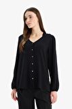 DeFacto Regular Fit Apaş Yaka Basic Düz Düğmeli Uzun Kollu Gömlek D1074AX25SPBK81