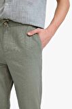 DeFacto %100 Pamuk Keten Görünümlü Pantolon Beli Lastikli Slim Fit Dar Kesim Cepli Düz Paça D2671AX25SMKH422