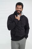 Erkek Siyah Standart Fit Normal Kesim Içi Polarlı 3 Iplik Kapüşonlu Pamuklu Sweatshirt