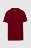 D'S Damat Regular Fit Bordo Pike Dokulu %100 Pamuk Kıvrılmaz Polo Yaka Nakışlı T-Shirt 4HC14ORT51000