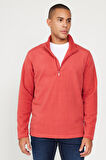 Erkek Mercan Anti-Pilling Tüylenme Yapmayan Standart Fit Dik Yaka Polar Sweatshirt