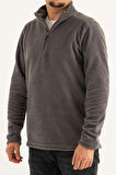 Souris Erkek Gri Standart Kalıp Anti-Pilling Tüylenme Yapmayan Yarım Fermuar Polar Sweatshirt