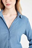 DeFacto Coool Fitted Basic Düz Düğmeli Uzun Kollu Crop Gömlek A0012AX24AUBE457