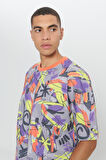 Oversize Fit Bol Kesim Pamuklu Baskılı Bisiklet Yaka Tişört