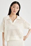 DeFacto Relax Fit Polo Yaka Ajur Kısa Kollu Triko Tişört C4573AX24SMER105
