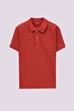 D'S Damat Regular Fit Kiremit Pike Dokulu %100 Pamuk Kıvrılmaz Polo Yaka Nakışlı T-Shirt 4HC14ORT51000