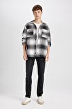 DeFacto Siyah Relax Fit Polo Yaka Kareli Oduncu Flanel Uzun Kollu Gömlek Ceket D4281AX24AUBK81