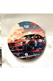 Renkli Baskı Araba Desenli Sayılı Hediyelik Ahşap Sessiz Duvar Saati 50cm