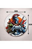 Renkli Baskı Gamer Şövalye Desenli Sayılı Hediyelik Ahşap Sessiz Duvar Saati 50cm