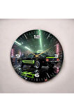 Renkli Baskı Araba Desenli Sayılı Hediyelik Ahşap Sessiz Duvar Saati 50cm