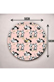 Pembe Renkli Baskı Panda Desenli Sayılı Hediyelik Ahşap Sessiz Duvar Saati 50cm