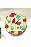 Renkli Baskı Dondurma Karpuz Yaprak Desenli Sayılı Hediyelik Ahşap Sessiz Duvar Saati 50cm