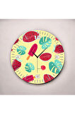 Renkli Baskı Dondurma Karpuz Yaprak Desenli Sayılı Hediyelik Ahşap Sessiz Duvar Saati 50cm