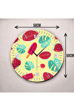 Renkli Baskı Dondurma Karpuz Yaprak Desenli Sayılı Hediyelik Ahşap Sessiz Duvar Saati 50cm