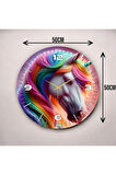 Renkli Baskı At Desenli Sayılı Hediyelik Ahşap Sessiz Duvar Saati 50cm