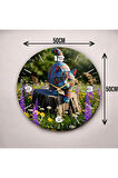 Yavru Renkli Kedi Baskı Desenli Sayılı Hediyelik Ahşap Sessiz Duvar Saati 50cm