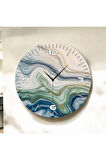 Renkli Baskı Mermer Desenli Sayılı Hediyelik Ahşap Sessiz Duvar Saati 50cm