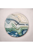 Renkli Baskı Mermer Desenli Sayılı Hediyelik Ahşap Sessiz Duvar Saati 50cm