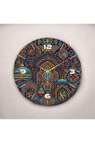 Renkli Baskı Kaligrafi Yazı Desenli Sayılı Hediyelik Ahşap Sessiz Duvar Saati 50cm