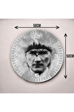 Renkli Baskı Atatürk Desenli Sayılı Hediyelik Ahşap Sessiz Duvar Saati 50cm