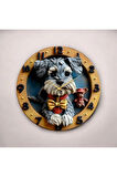 Renkli Baskı Köpek Hayvan Desenli Sayılı Hediyelik Ahşap Sessiz Duvar Saati 50cm