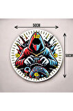 Renkli Baskı Gamer Oyuncu Desenli Sayılı Hediyelik Ahşap Sessiz Duvar Saati 50cm