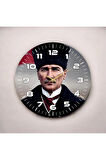 Renkli Baskı Atatürk Desenli Sayılı Hediyelik Ahşap Sessiz Duvar Saati 50cm