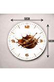 Renkli Baskı Çikolata Desenli Sayılı Hediyelik Ahşap Sessiz Duvar Saati 50cm