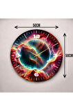 Renkli Baskı Desenli Sayılı Hediyelik Ahşap Sessiz Duvar Saati 50cm