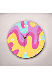 Renkli Baskı Desenli Sayılı Hediyelik Ahşap Sessiz Duvar Saati 50cm