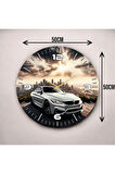 Renkli Baskı Araba Desenli Sayılı Hediyelik Ahşap Sessiz Duvar Saati 50cm