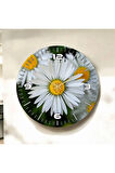 Papatya Tasarımlı Renkli Baskı Çiçek Desenli Sayılı Hediyelik Ahşap Sessiz Duvar Saati 50cm
