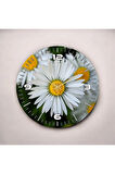 Papatya Tasarımlı Renkli Baskı Çiçek Desenli Sayılı Hediyelik Ahşap Sessiz Duvar Saati 50cm