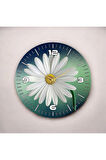 Renkli Baskı Çiçek Papatya Desenli Sayılı Hediyelik Ahşap Sessiz Duvar Saati 50cm