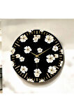 Çiçek Temalı Siyah Renkli Baskı Papatya Desenli Sayılı Hediyelik Ahşap Sessiz Duvar Saati 50cm