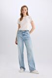 90's Wide Leg Yüksek Bel Uzun Jean Yıkamalı Pantolon