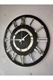 Siyah Renk Gümüş Sayılı Hediyelik Ahşap Dekoratif Farklı Desenli Ev Hediyelik Duvar Saati 50cm
