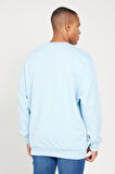 Erkek Açık Mavi Oversize Bol Kesim 3 Iplik Bisiklet Yaka Pamuklu Sweatshirt