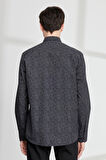 Erkek Beyaz-siyah Slim Fit Dar Kesim Düğmeli Yaka Pamuklu Baskılı Gömlek