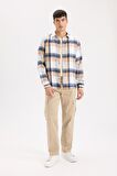 DeFacto Regular Fit Polo Yaka Kareli Flanel Uzun Kollu Gömlek D5835AX24AUER140