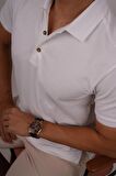 Beyaz Yaka Desenli Erkek Polo Tişört