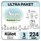 Sleepy Bio Natural Premium Plus Ultra Paket Külot Bez 3 Numara Midi 224 Adet