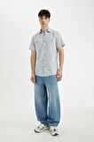 DeFacto Slim Fit Dar Kesim Yazlık Çizgili Pamuklu Kısa Kollu Gömlek C7361AX24SMBE741