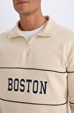 DeFacto Relax Fit Dik Yaka Fermuarlı Baskılı Kalın Sweatshirt D2166AX24AUER42